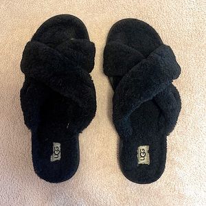 Black Ugg slippers, size 9, fluffy